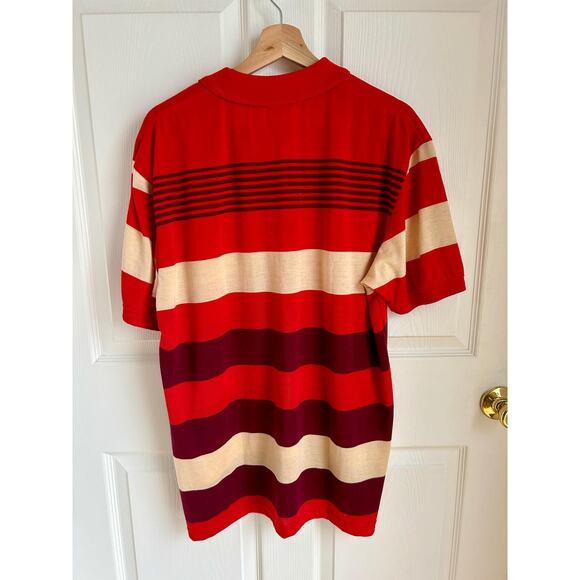 Vintage Men's Striped Polo Size XL | Red and Burgundy | Vintage Mens Clothing - Picture 2 of 4